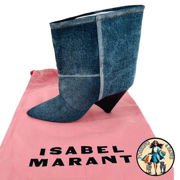 Isabel Marant Miyako Patchwork Denim Y2K Ankle Boot in Dark Blue Womens Size 11 - Picture 2 of 15